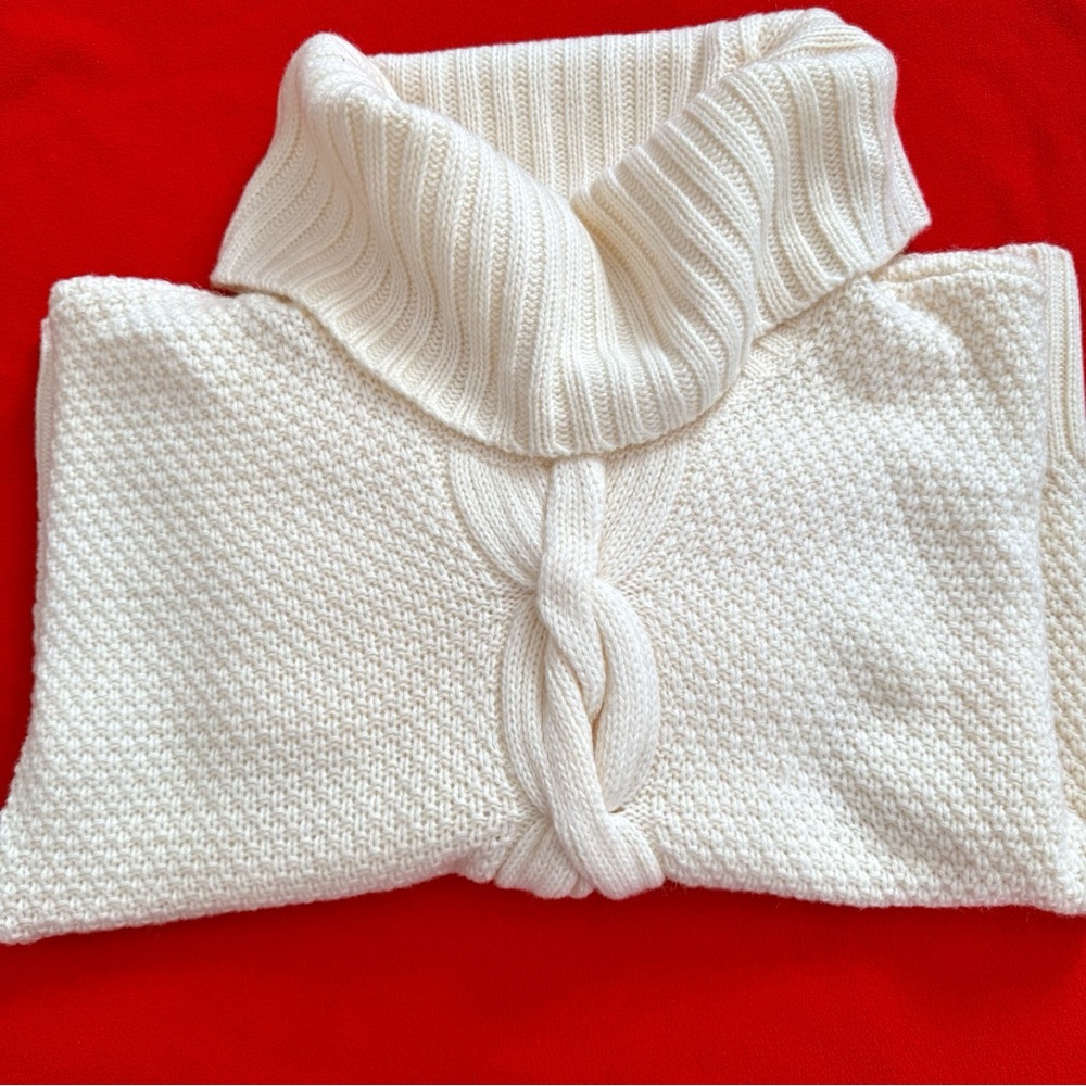 🆕Talbots Women’s Ivory Wool Blended Cable Knit Cowlneck Sweater Size S